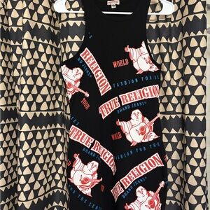 True Religion Black Tank Dress with Red and Blue Graphics